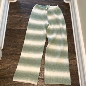 Nasty Gal cozy green and cream stripped sweater pants